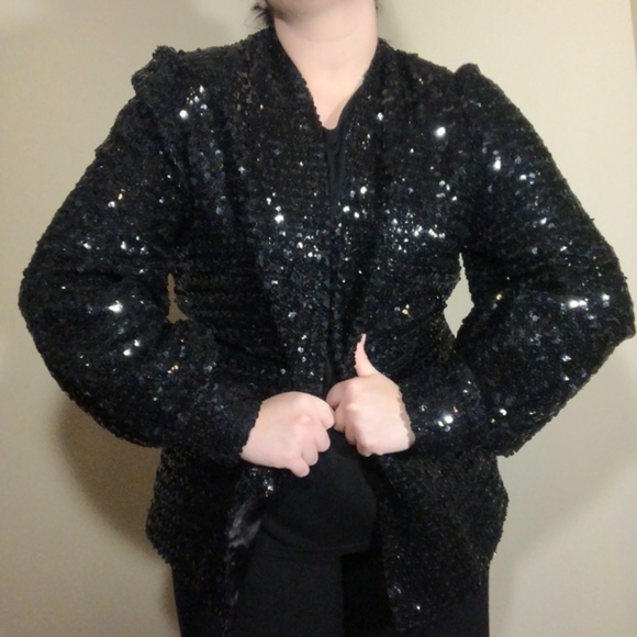 Vintage Jackets & Blazers - Vintage Black Sequin Balloon Cuff Jacket